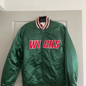 Green Satin WICKS Varsity Jacket